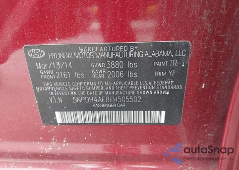 2014 Hyundai Elantra Se z USA, uszkodzony, nr VIN 5NPDH4AE8EH505502